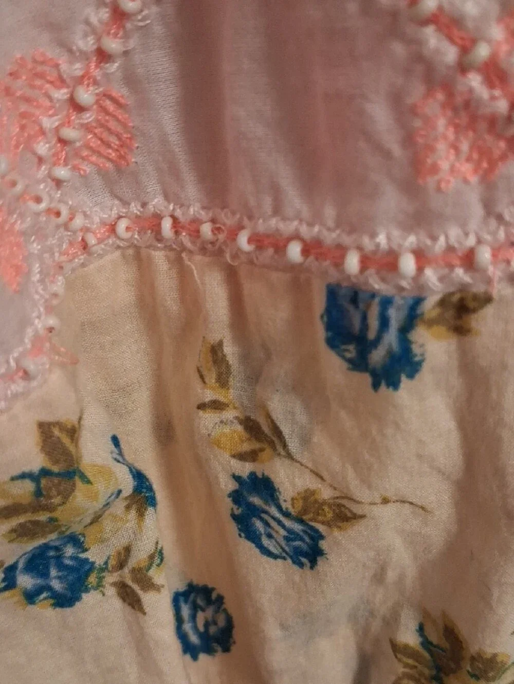 Free People Pink Tassel V-Neck Tunic with Floral Sleeves